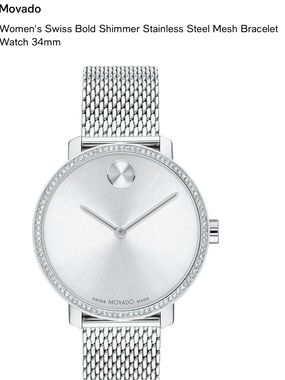 Movado Silver Sunray Dial Crystal Bezel Mesh Bracelet Women’s Watch